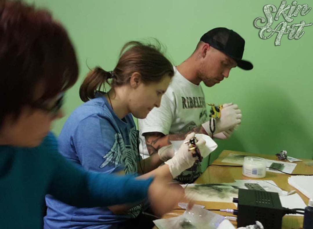 Students practising during Skinart tattoo training